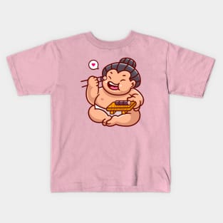 Cute Sumo Eating Sushi Cartoon Kids T-Shirt